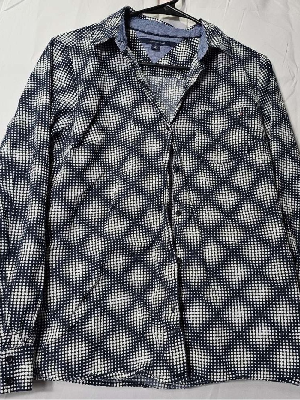 Men's Navy & White Patterned Button-Up Shirt Jacket
